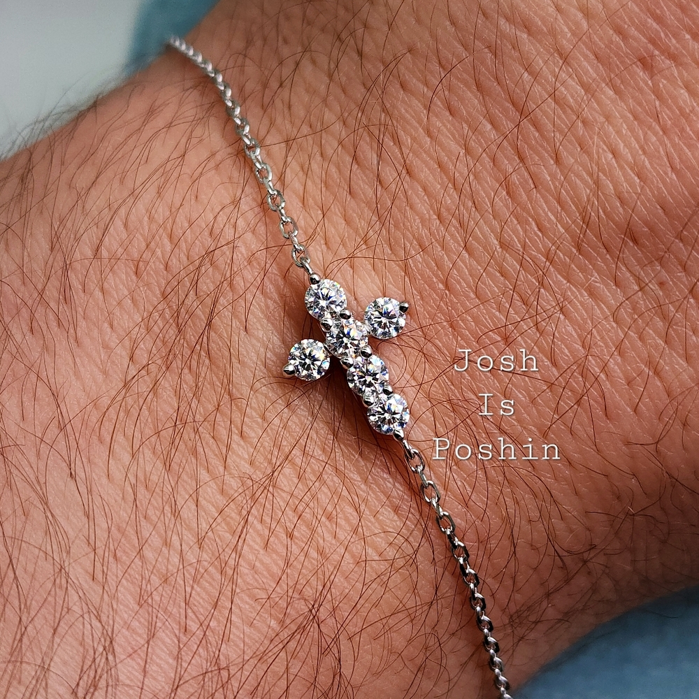 Moissanite cross bracelet in sterling silver